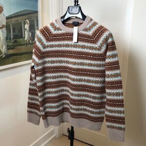J Crew Men's Fair Isle Sweater, Brown Multi-Colour Size Medium NEW WITH TAGS